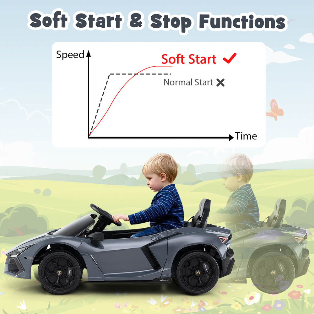 Costway Kids Grey Licensed Lamborghini Revuelto Ride On Car with Hydraulic Doors 12V Image 4