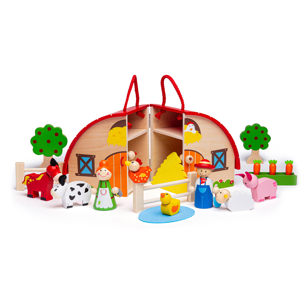 Bigjigs Rail 16-Piece Wooden Mini Farm Playset Image 1
