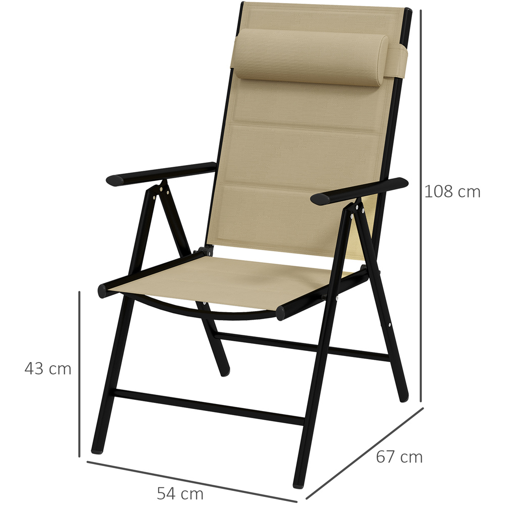 Outsunny Set of 2 Khaki Folding Chairs with Adjustable Back Image 6