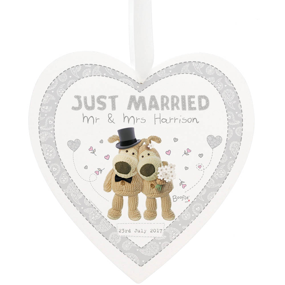 Personalised Memento Personalised Boofle Large Wooden Wedding Heart Decoration Image 1