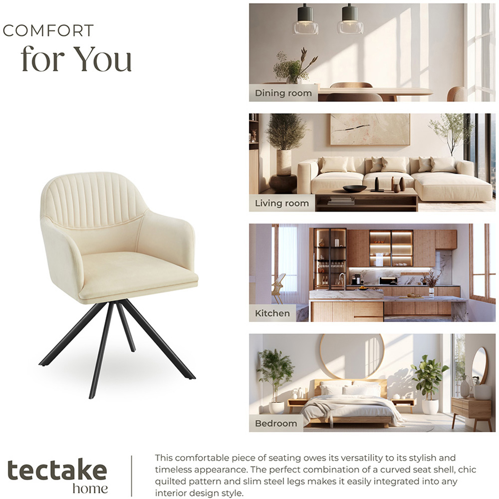 tectake Cream Black Velvet Swivel Armchair Image 7