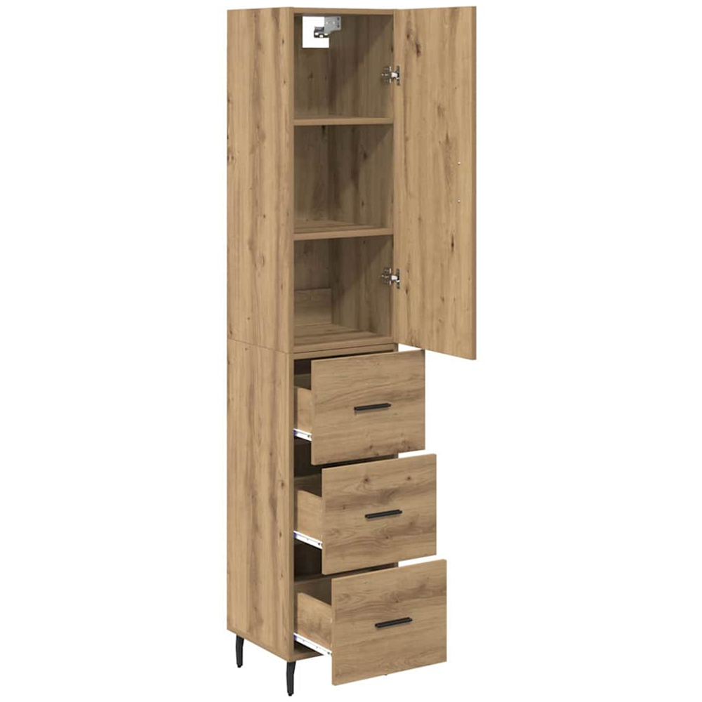 vidaXL Single Door 3 Drawer Artisan Oak Slim Sideboard with Metal Legs Image 5