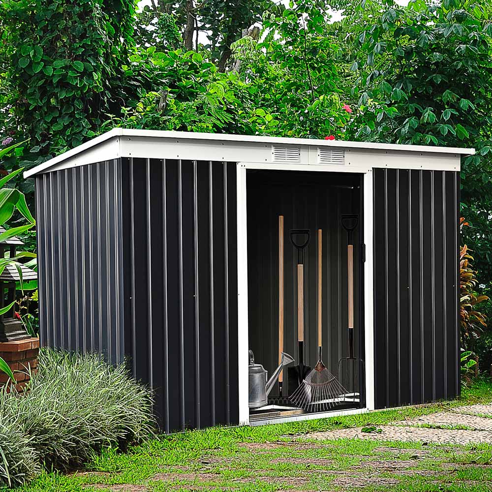 Outsunny 9 x 4ft Double Sliding Door Corrugated Garden Storage Shed Image 2