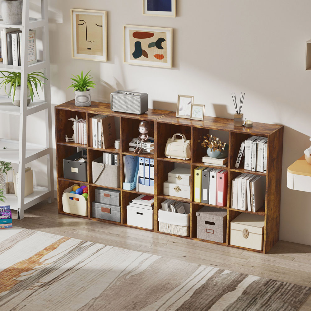 HOMCOM 9 Cube Rustic Brown Storage Cupboard Image 4