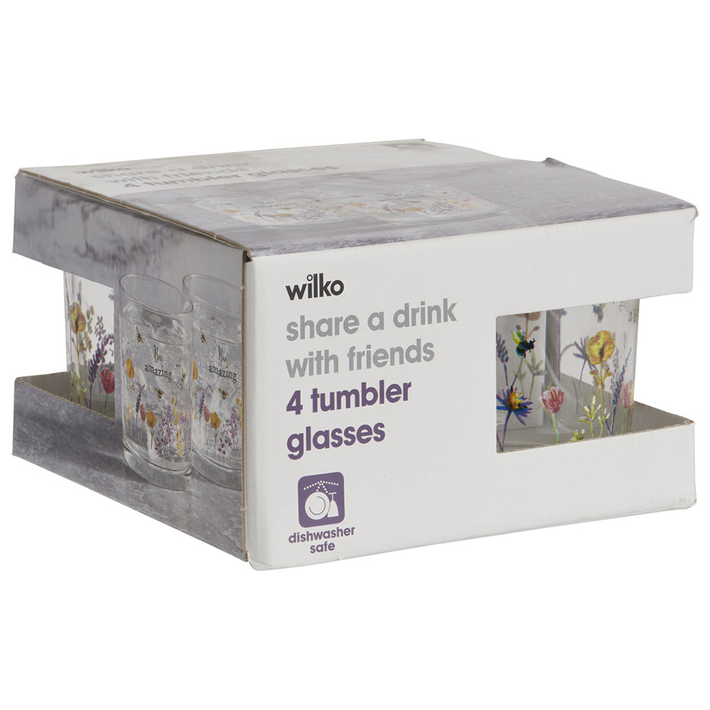 Wilko Bumble Bee Floral Glass Tumbler 4 Pack Image 6