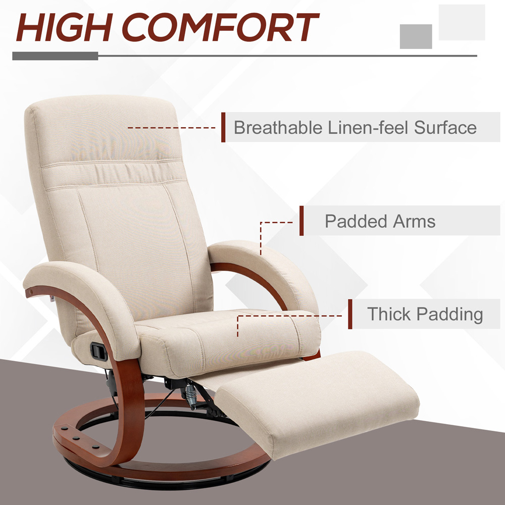 Portland Beige Swivel Manual Recliner Chair with Footrest Image 7