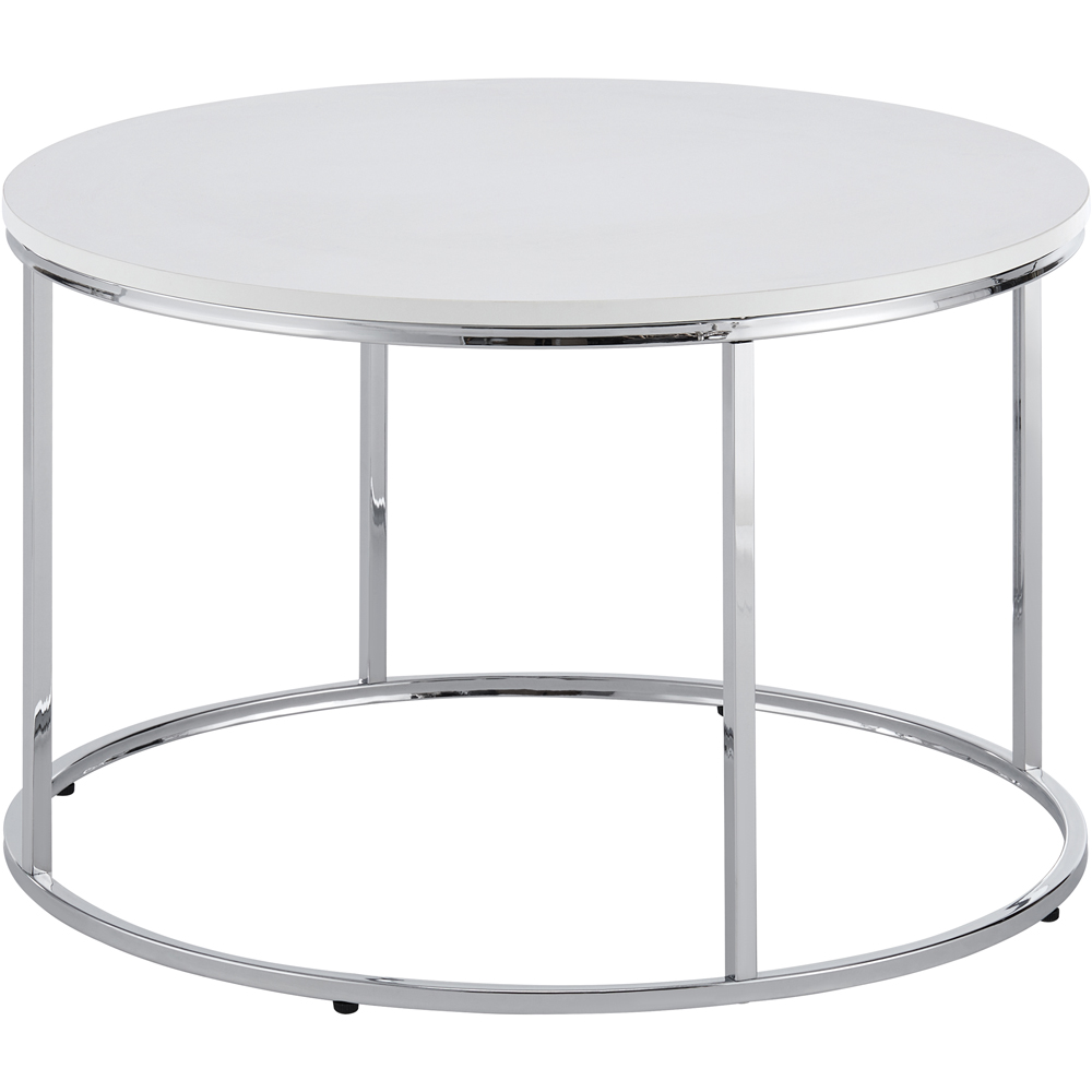 Circular Coffee Table With Silver Metal Frame and Wood White Tabletop Image 3