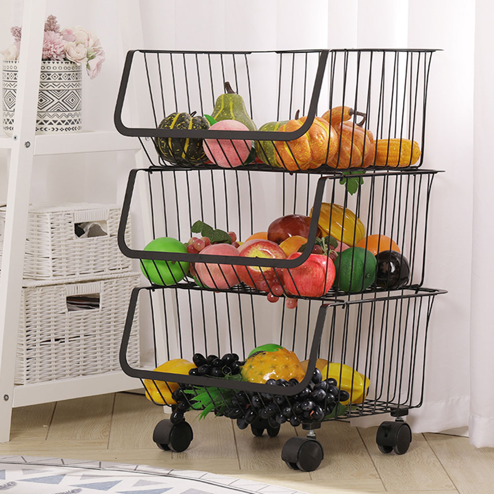 Living and Home 3 Tier Stackable Rolling Trolley Rack Image 4