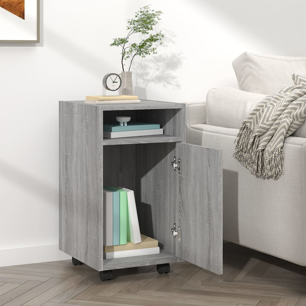 vidaXL Single Door Single Shelf Grey Sonoma Side Cabinet with Wheels Image 6