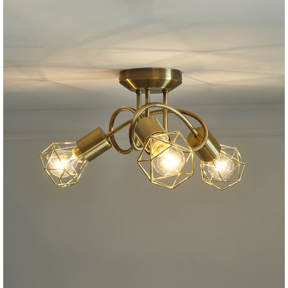 Kliving Juno 3 Light Brass Wired Shade Antique Brass Ceiling Light Image 3