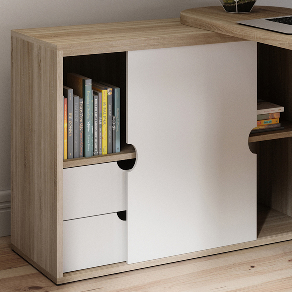 Teknik Office Pivot Cupboard Desk Sonoma Oak Effect and White Image 3