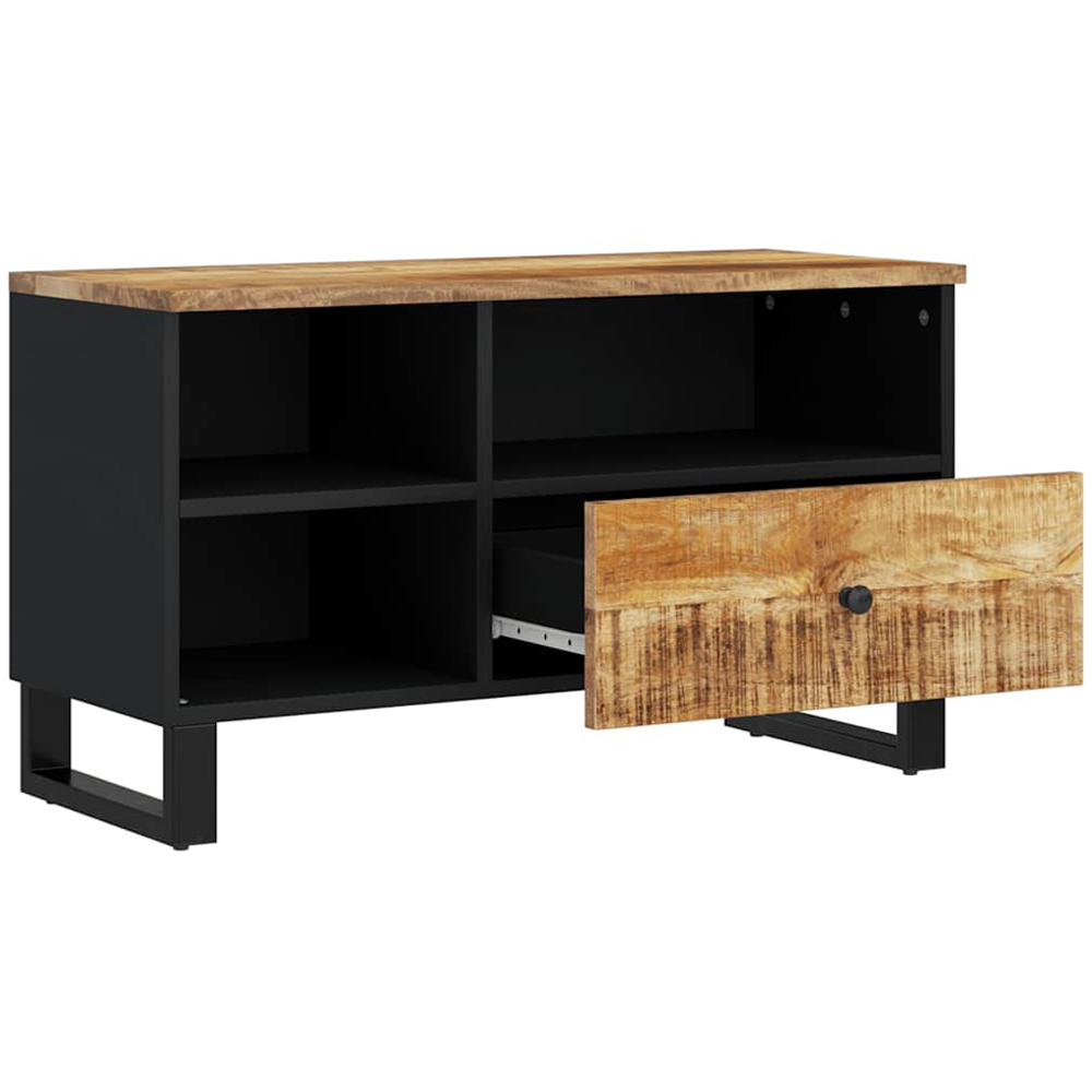 vidaXL Single Drawer 3 Shelf Light Brown Solid Mango Wood TV Cabinet Image 8