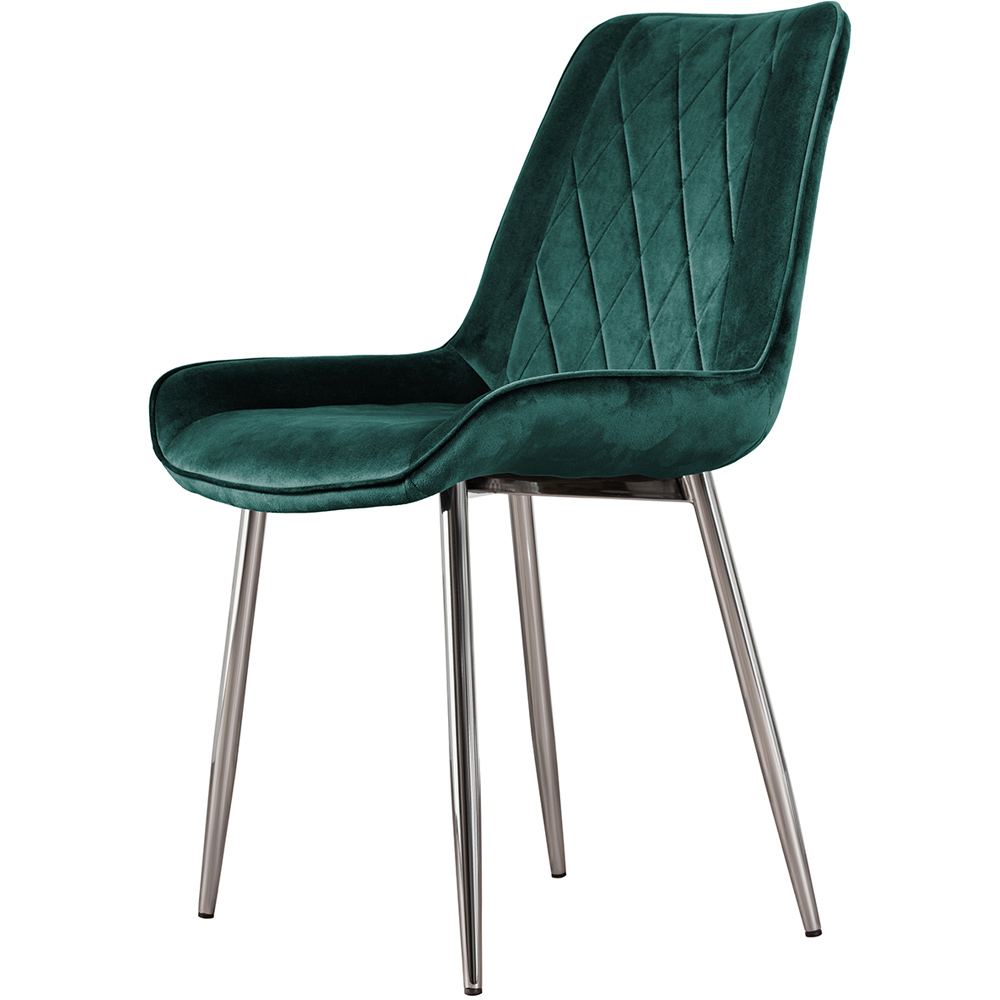 Furniturebox Cesano Set of 2 Green and Chrome Velvet Dining Chair Image 2