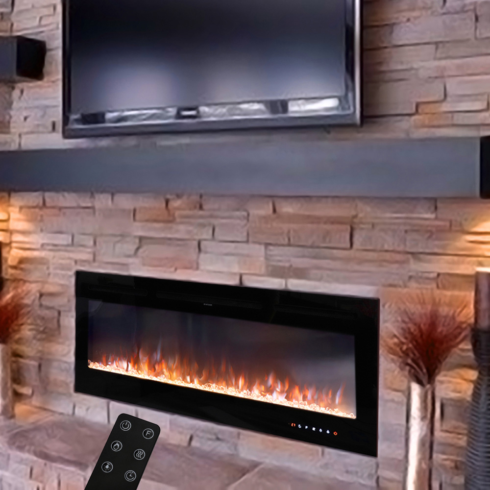 Living and Home Black LED Wall Mounted Electric Fireplace 80 inch Image 7