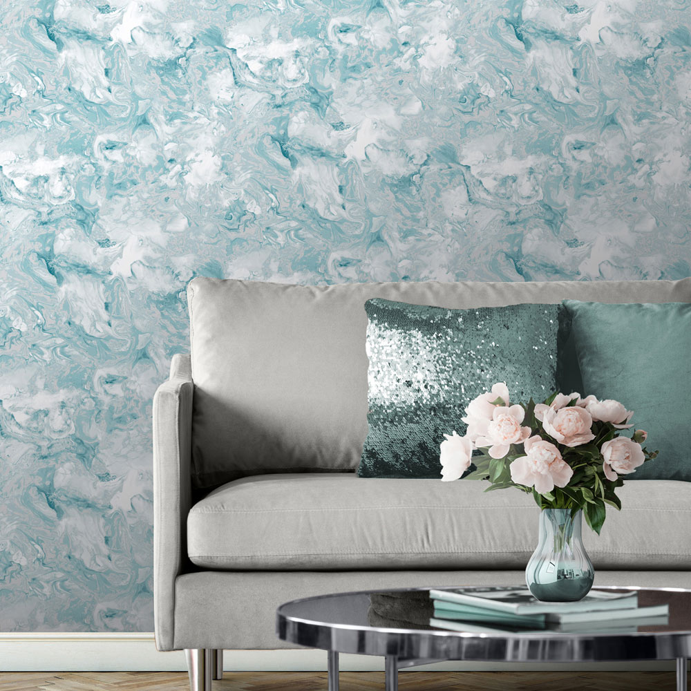 Muriva Elixir Marble Teal Wallpaper Image 4