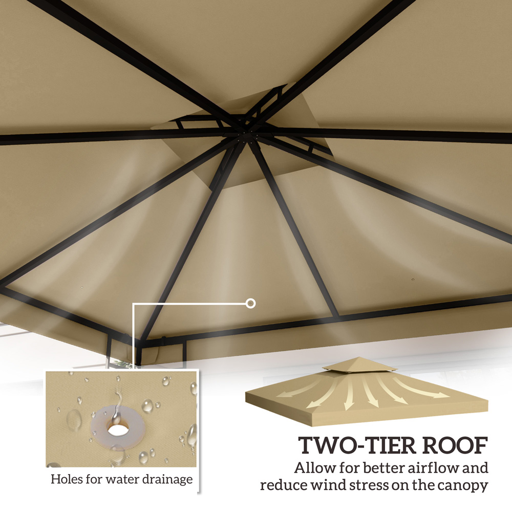 Outsunny 3 x 3m 2-Tier Deep Beige Gazebo Canopy Replacement Cover Image 4