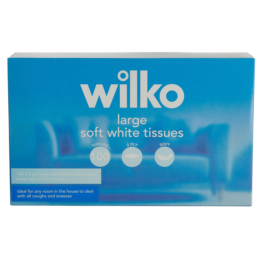 Wilko Large Soft Tissues White 100 Sheets 2 ply Image 1