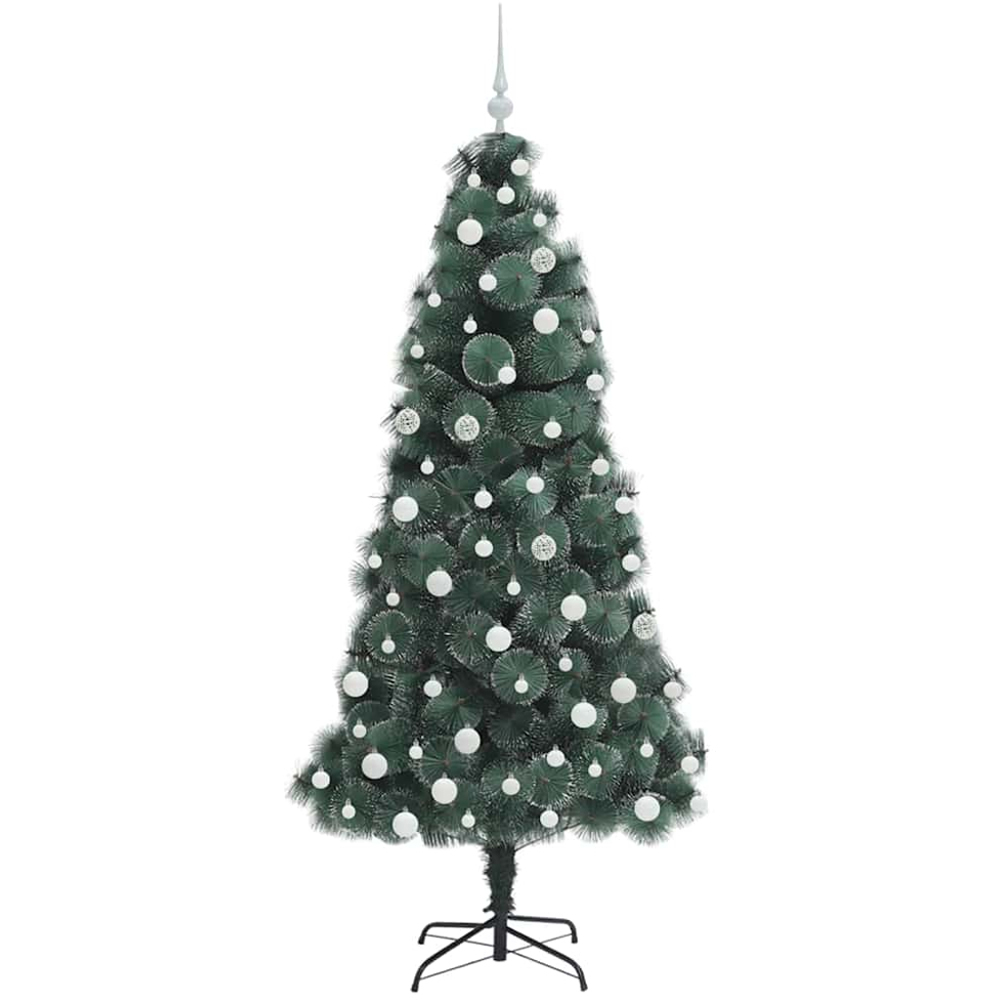 vidaXL Pre-Lit White Baubles Green Artificial Christmas Tree 6ft Image 4