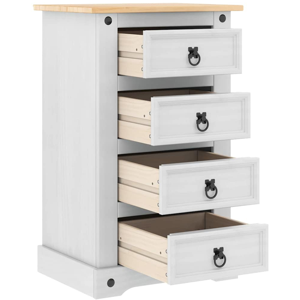 vidaXL Corona 4 Drawer White Solid Pine Wood Wide Bedside Table Image 5
