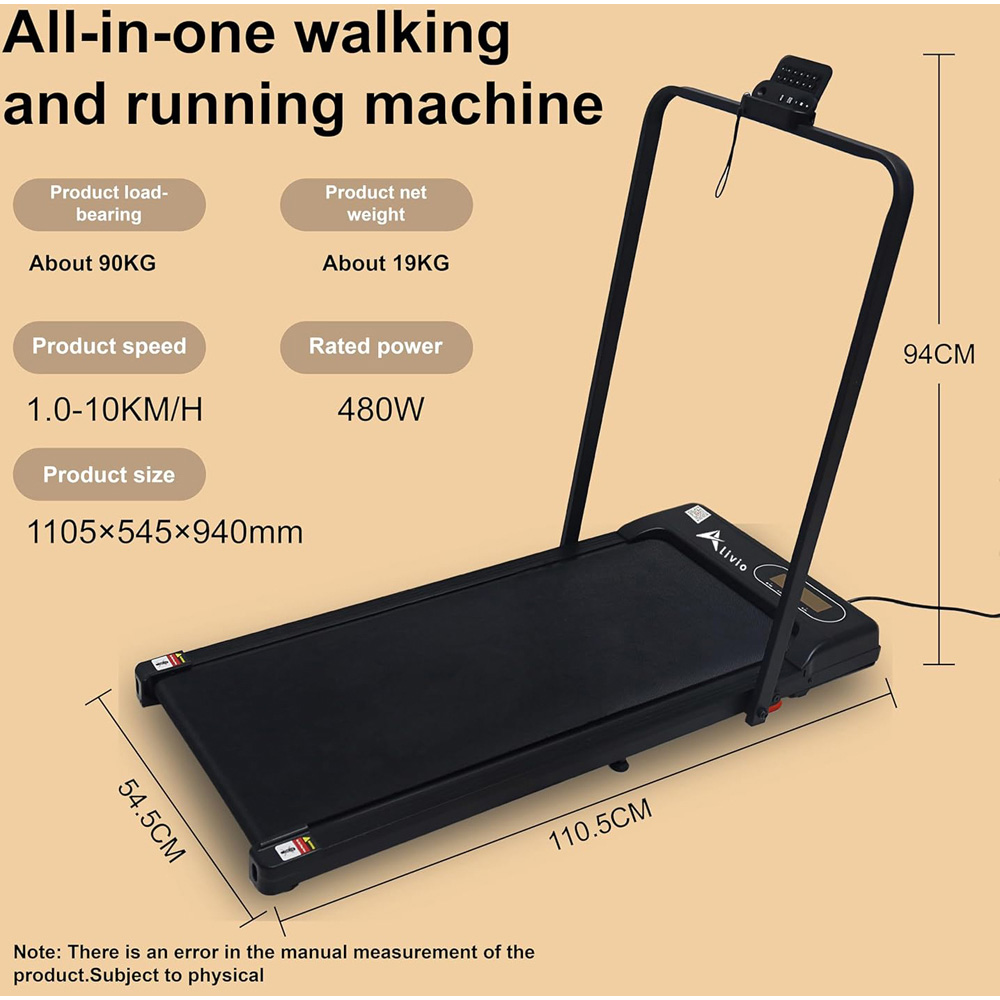 Alivio Black Portable Treadmill with LED Display and Anti-Slip Belt Image 9