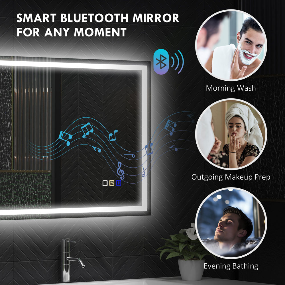 HOMCOM Bluetooth Frameless LED Bathroom Mirror with Demister Pad 60 x 80cm Image 5
