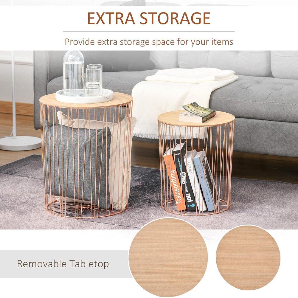 Portland Modern Rose Gold Bedside Tables with Storage Set of 2 Wilko