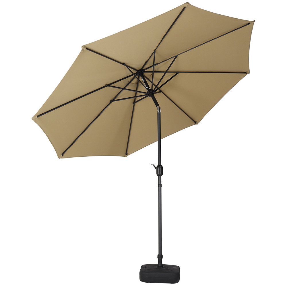 Living and Home Beige Round Crank Tilt Parasol with Square Base 3m Image 1