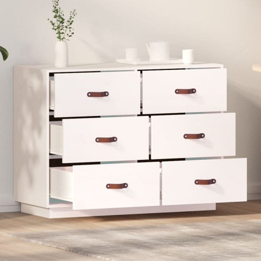 vidaXL 6 Drawer White Solid Pine Wood Sideboard Image 1