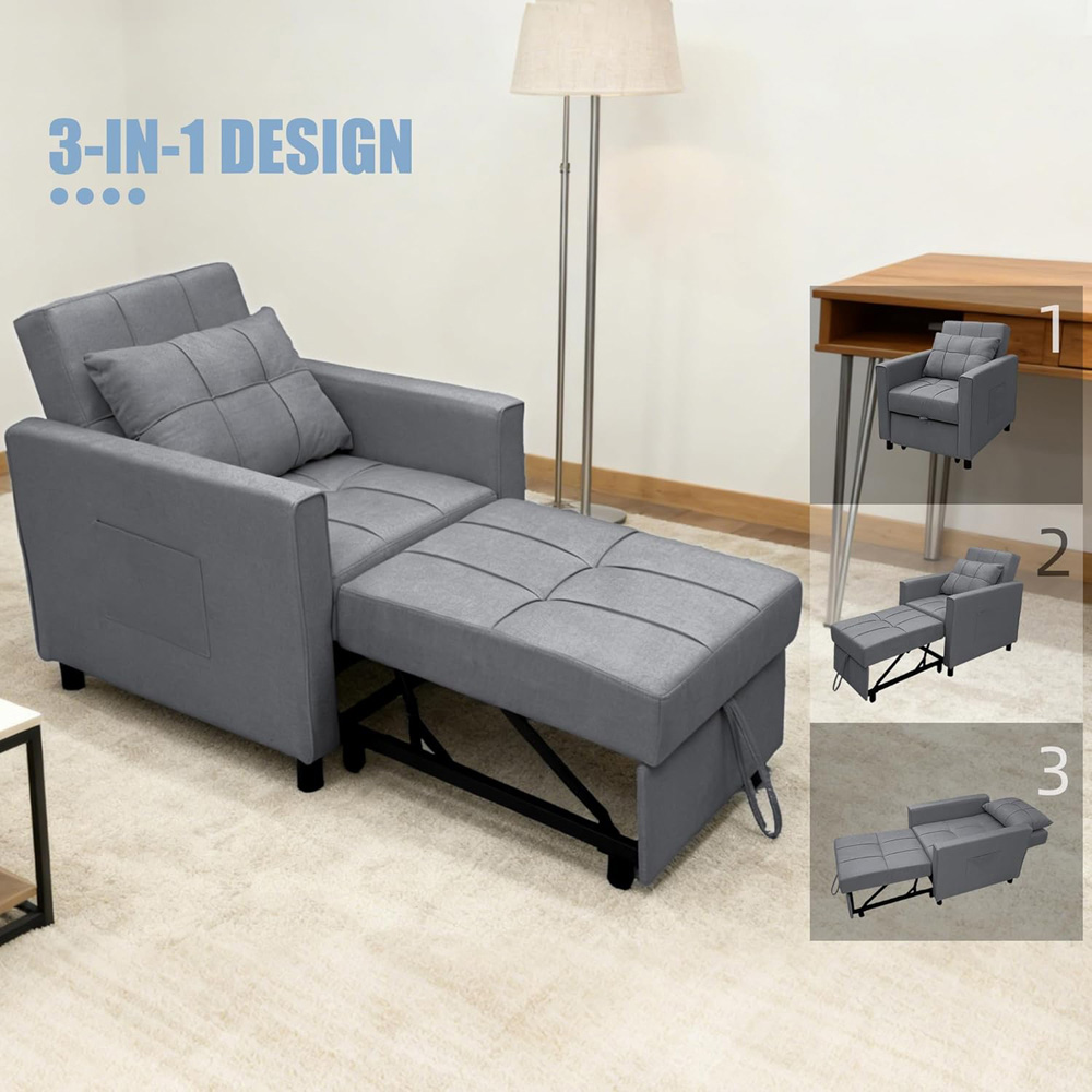 Alivio Singel Seater 3-in-1 Dark Grey Convertible Sofa Bed Chair Image 5