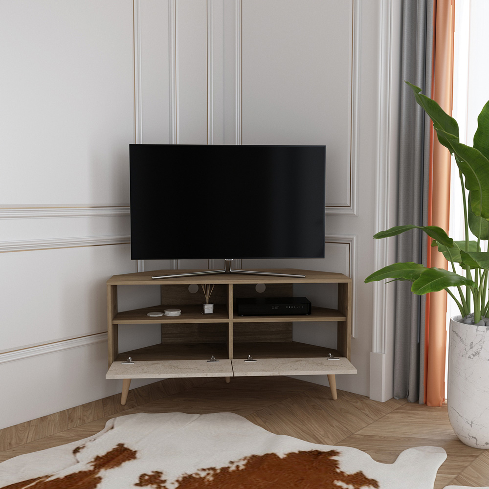 Decorotika Aura 2 Drawer 2 Shelf Walnut Travertine TV Unit Image 4
