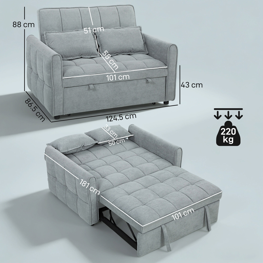 Portland 2 Seater Grey Pull Out Sofa Bed with Adjustable Backrest Image 9