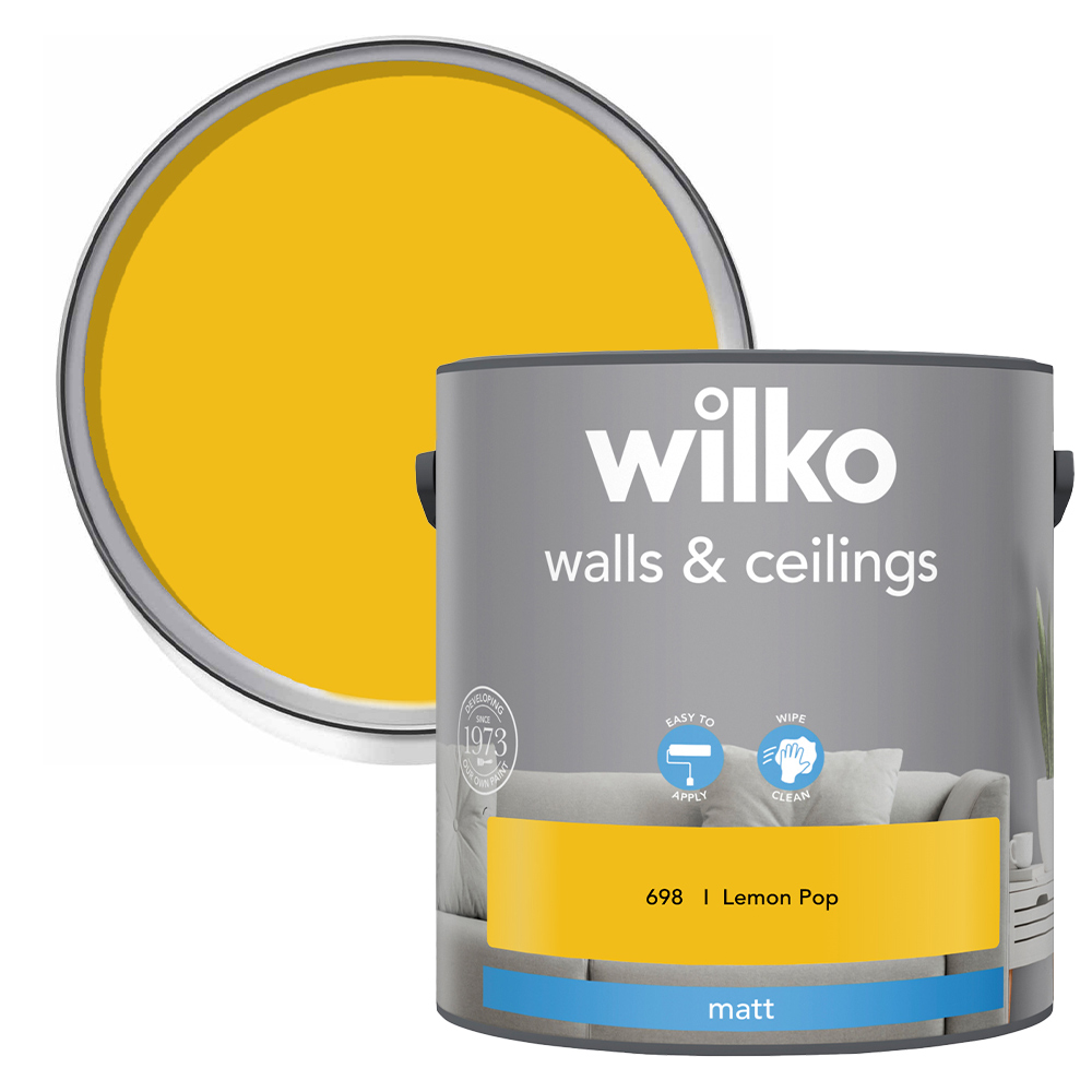 Wilko Walls & Ceilings Lemon Pop Matt Emulsion Paint 2.5L Image 1