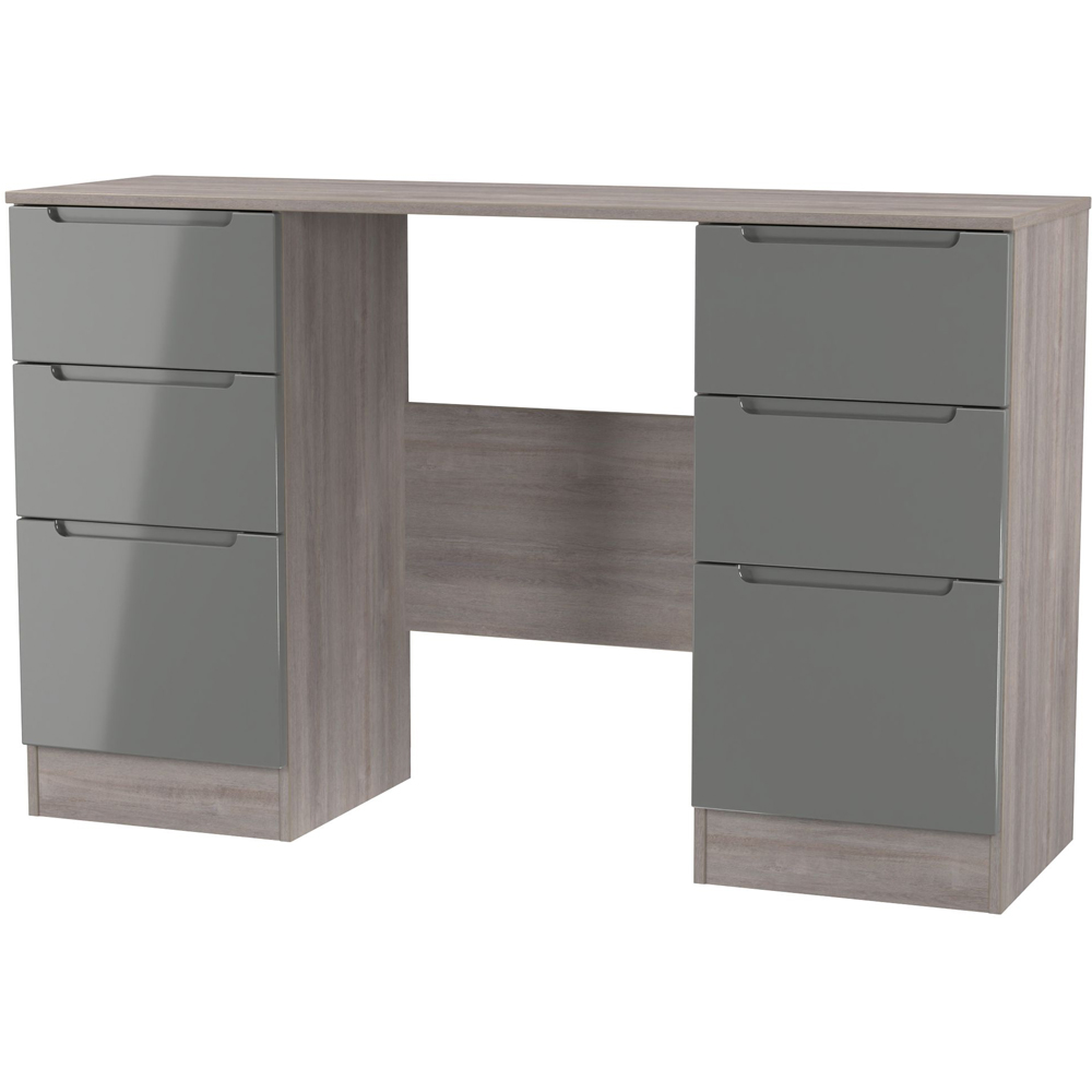 Crowndale Milan 6 Drawer Grey Gloss and Grey Oak Kneehole Desk Ready Assembled Image 4