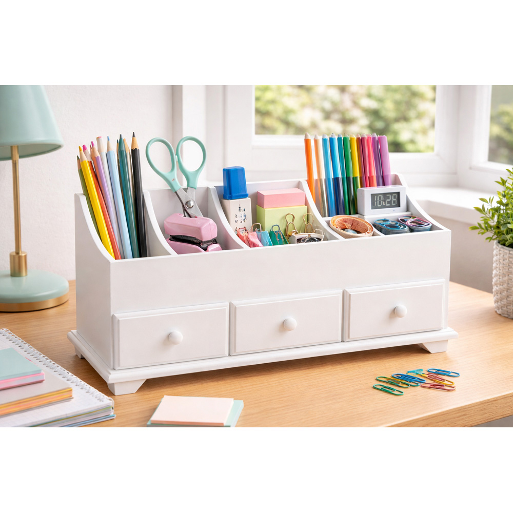 Avilo 3 Drawer 13 Shelf White Wooden Cosmetic Cabinet Image 3