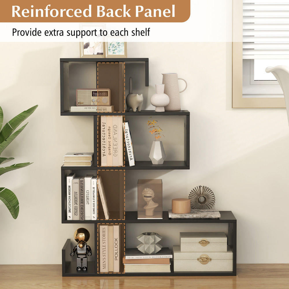 Costway 4 Shelf Black S Shaped Bookshelf Image 6