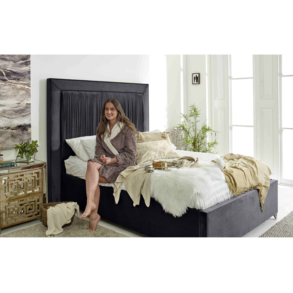 Eleganza Alexandra Double Steel Plush Velvet Bed Frame with Pleated Headboard Image 3