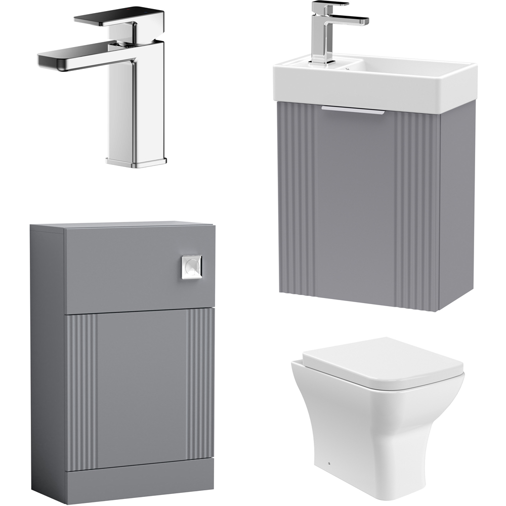 nuie Deco 400mm Satin Grey Wall Hung Unit with WC and Tap Image 1