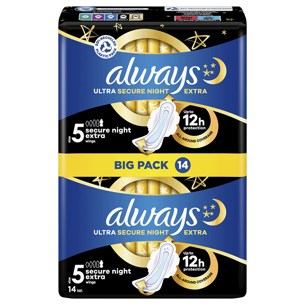 Always Ultra Day and Night Sanitary Towels Size 5 x 14 Pads Image 1