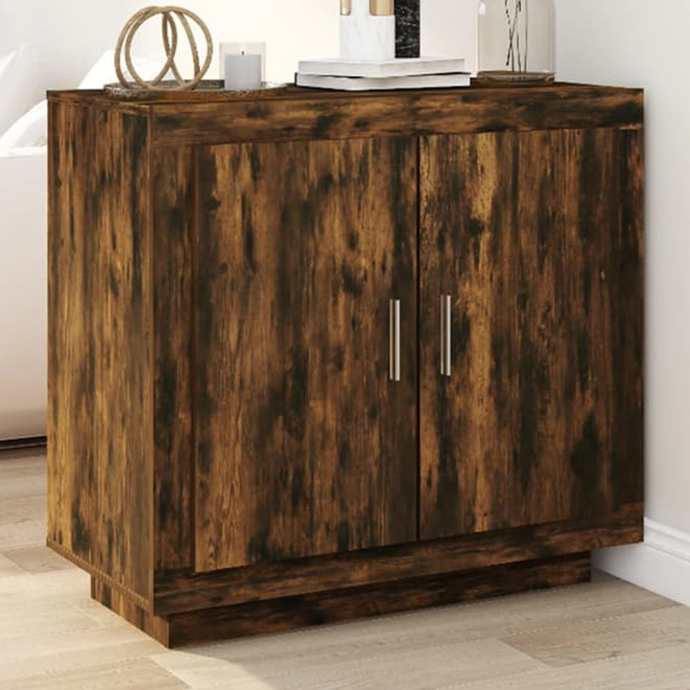 vidaXL 2 Door 2 Shelf Smoked Oak Sideboard Image 1