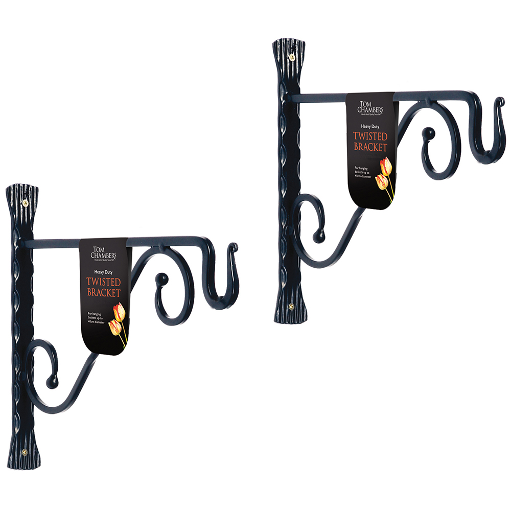 Samuel Alexander Heavy Duty Metal 35cm Black Twisted Wall Bracket 2 Pack Image 1