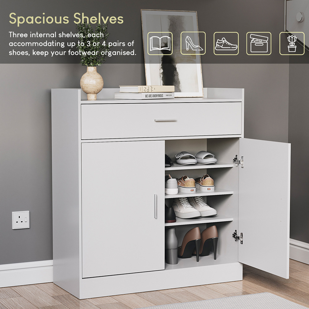 VIDA DESIGNS Dalby 2 Door Single Drawer White Shoe Cabinet Image 6