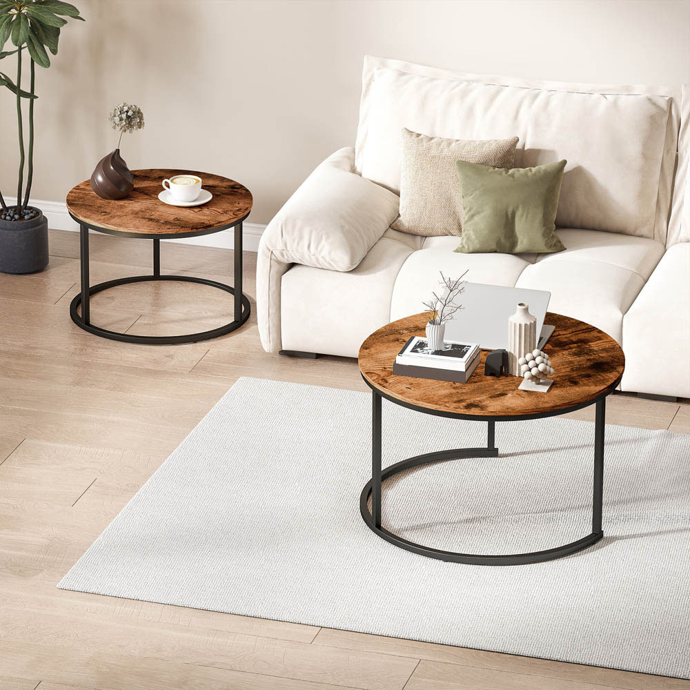 Portland Rustic Brown Round Nest of Tables Set of 2 Image 4