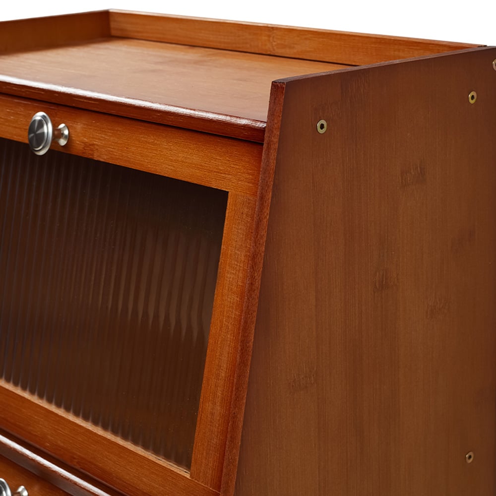 Living and Home 2 Door Single Shelf Brown Bamboo Bread Storage Cabinet Image 4