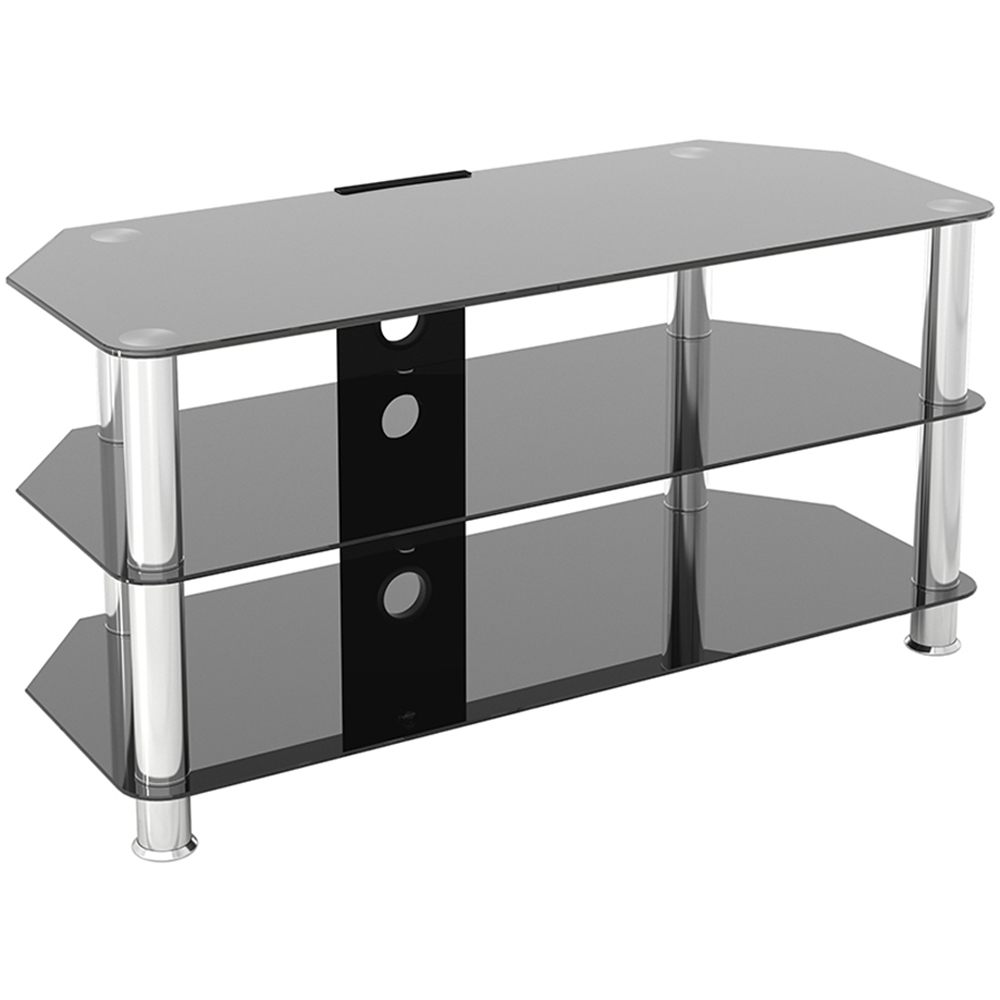 AVF Classic 3 Shelf Black Glass and Chrome Corner TV Stand Image 2