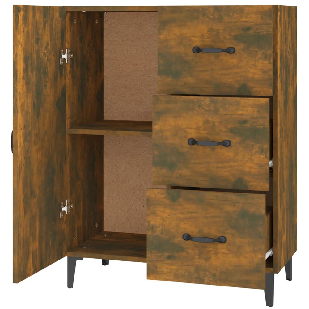 vidaXL Single Door 3 Drawer Smoked Oak Sideboard Image 7