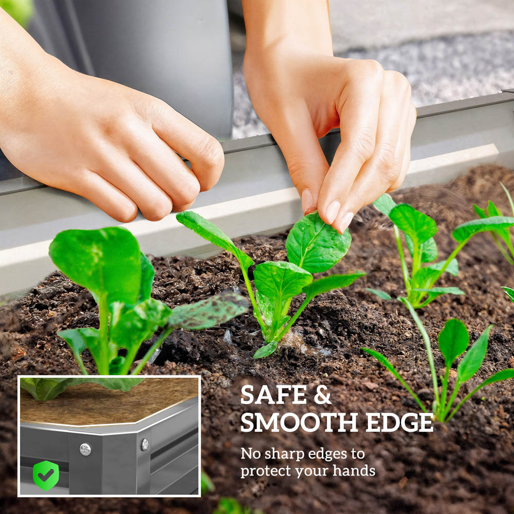 Outsunny Light Grey Galvanised Steel Square Raised Garden Bed Planter 30 x 120 x 120cm Image 5