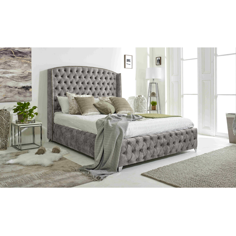 Eleganza Home Winfield Single Silver Oakland Fabric Bed Frame with Chesterfield Headboard Image 7