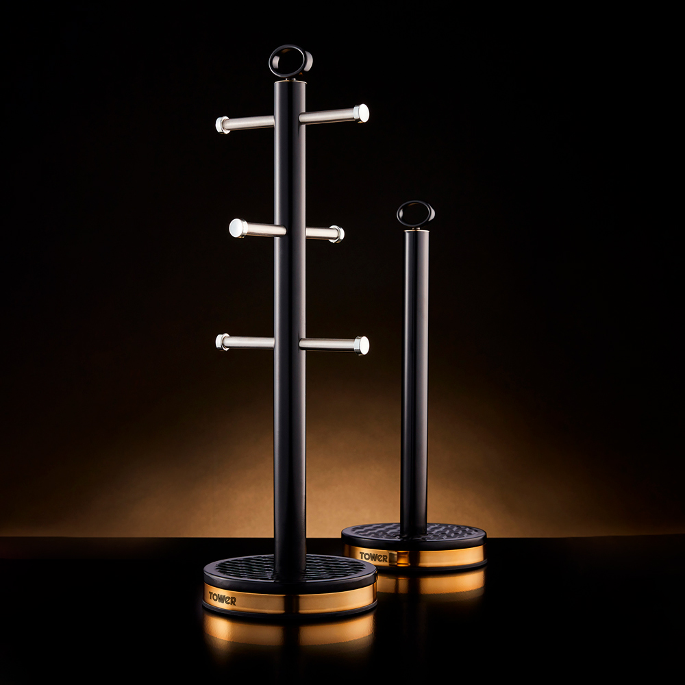 Tower Empire 6 Cup Black Mug Tree and Kitchen Towel Roll Holder Image 2