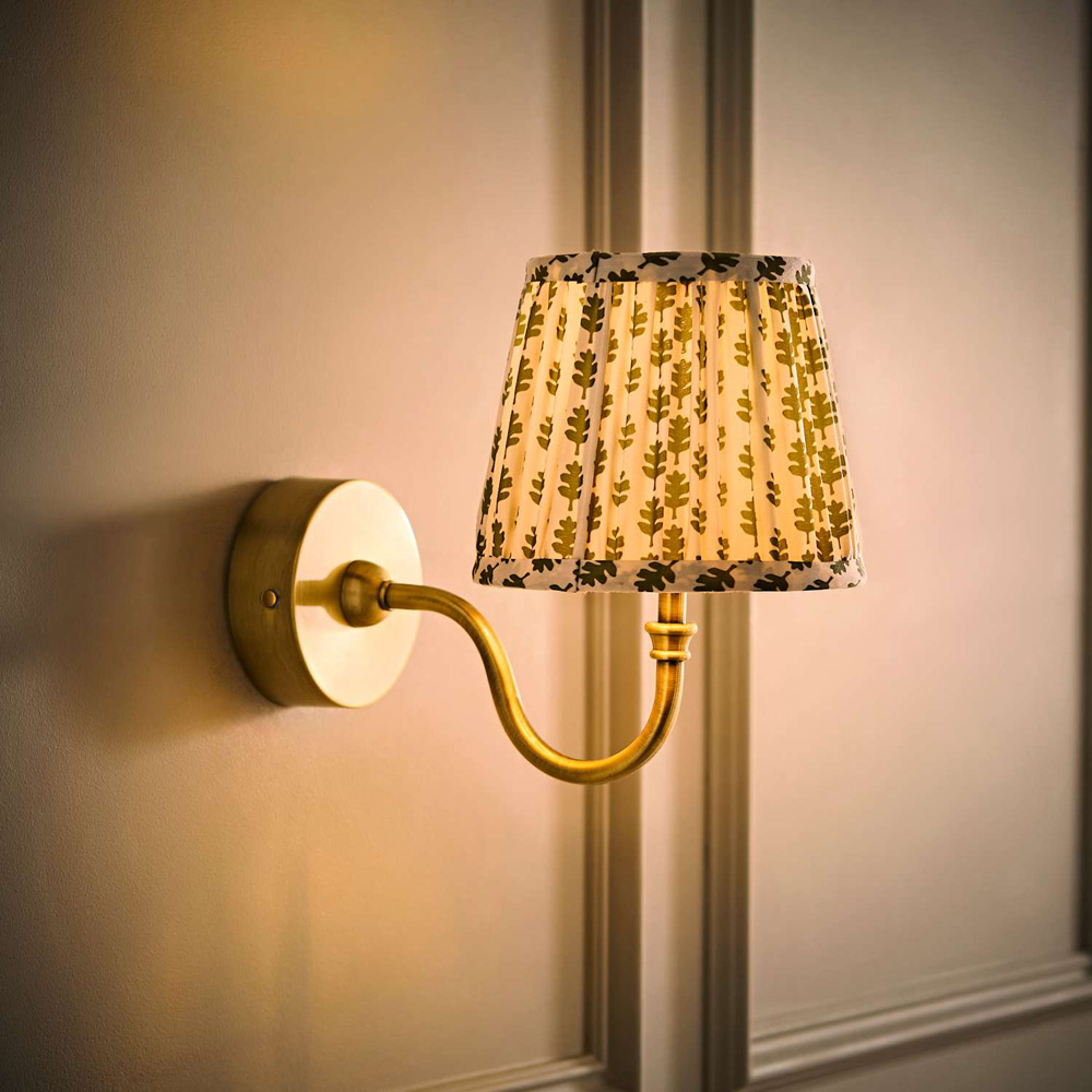 ValueLights Lowe Green Ditsy Floral Pleated Shade Gold Rechargeable Wall Light with Bulb Image 2