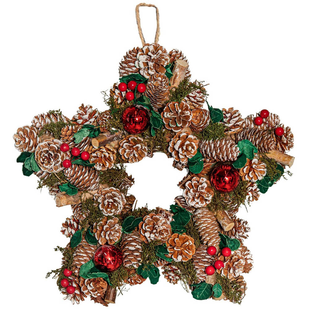 Samuel Alexander YuleFest Star Christmas Wreath with Baubles and Pine Cones 35cm Image 1
